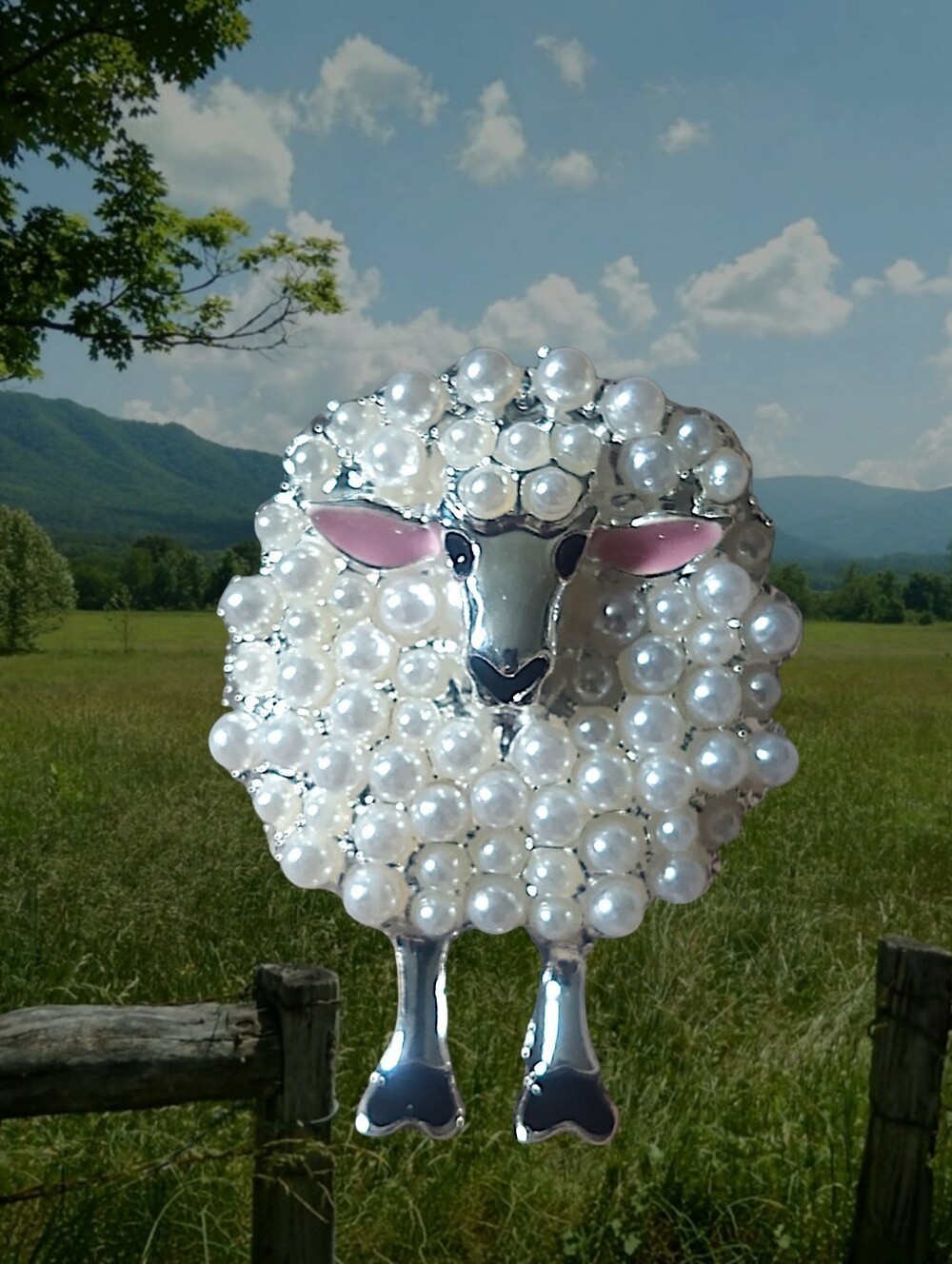 Faux Pearl Sheep Brooch